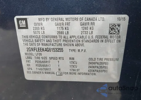 2016 Chevrolet Equinox Ls из США, поврежденный, VIN 2GNFLEEK4G6153255